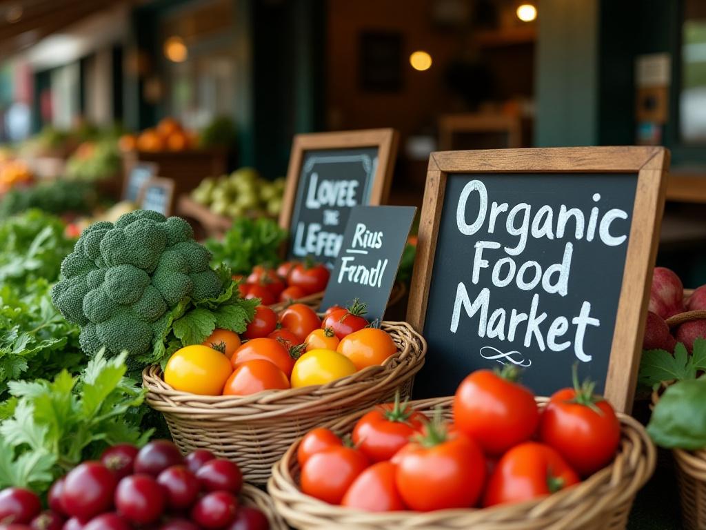 Material promocional artesanal para mercados de alimentos orgánicos